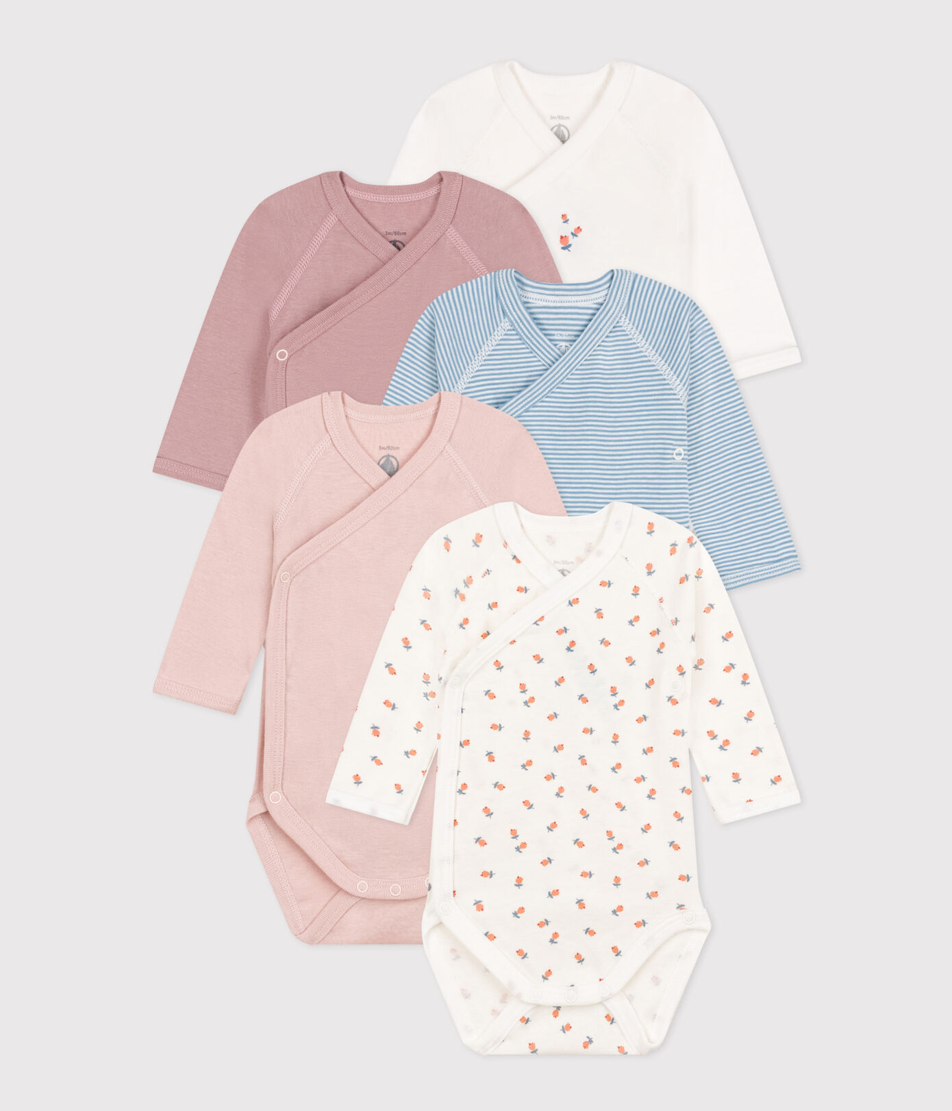 Lot de 5 bodies croisés manches longues en coton