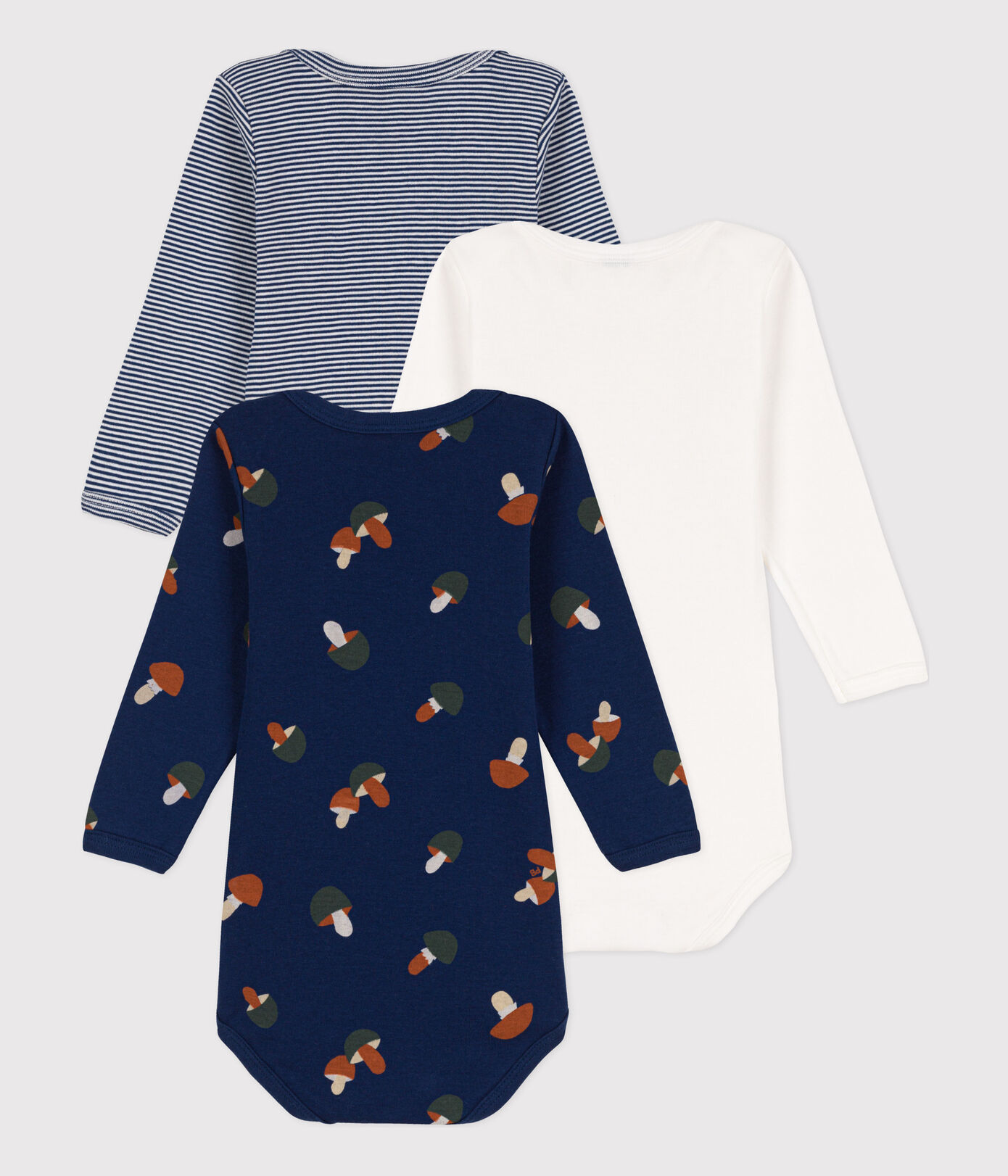 Lot de 3 bodies manches longues champignon bébé en coton