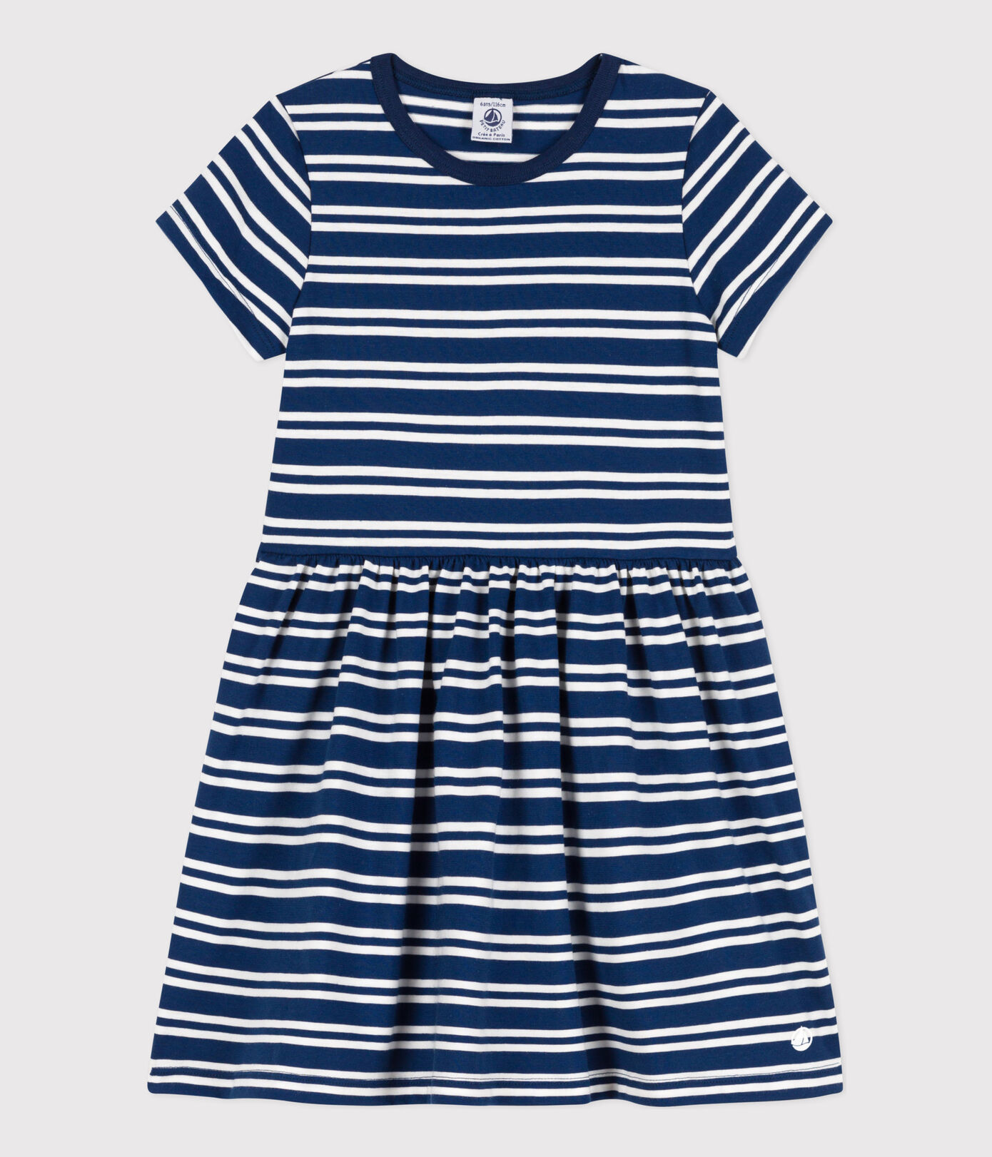 Robe rayée manches courtes en coton enfant fille
