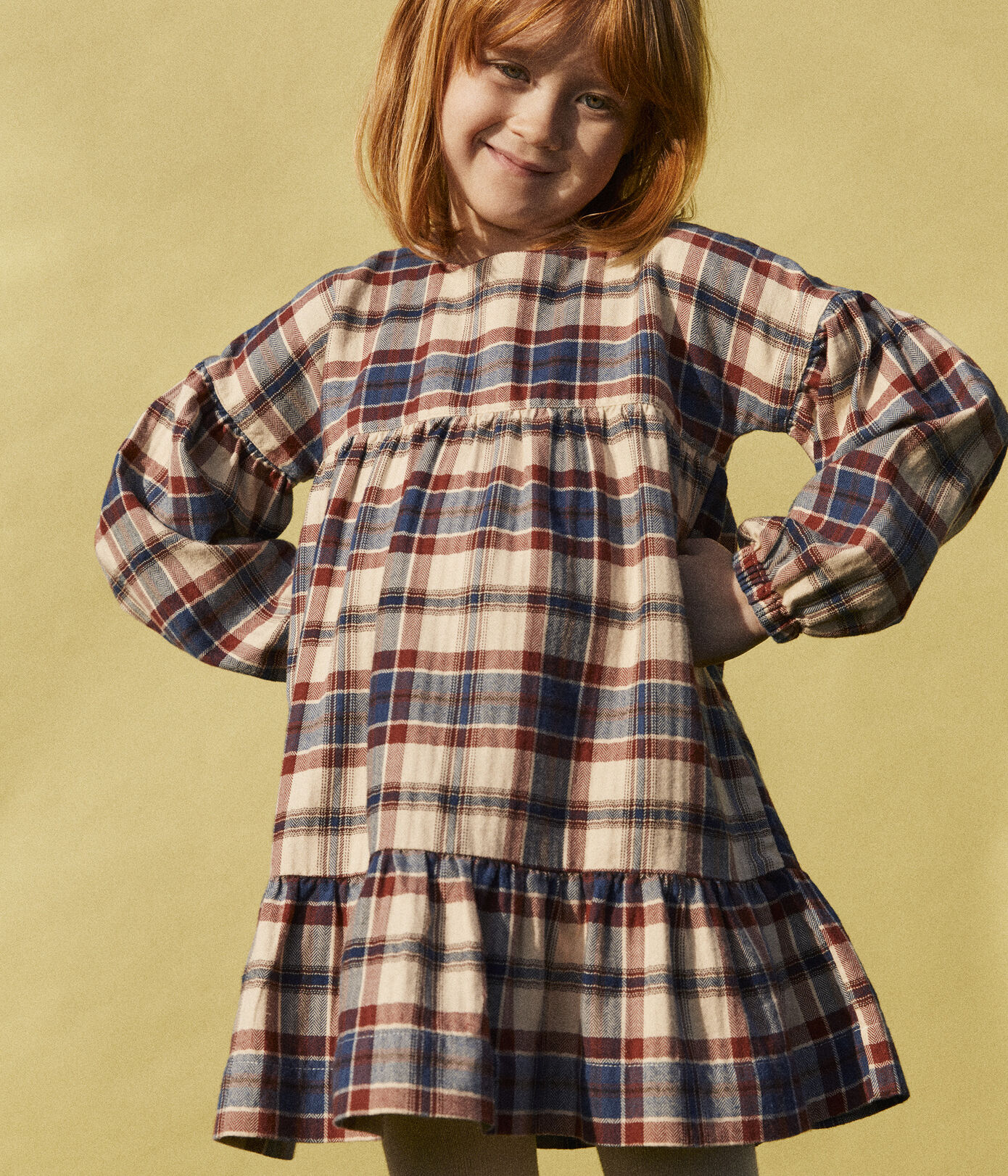 Robe à carreaux manches longues en flanelle enfant fille