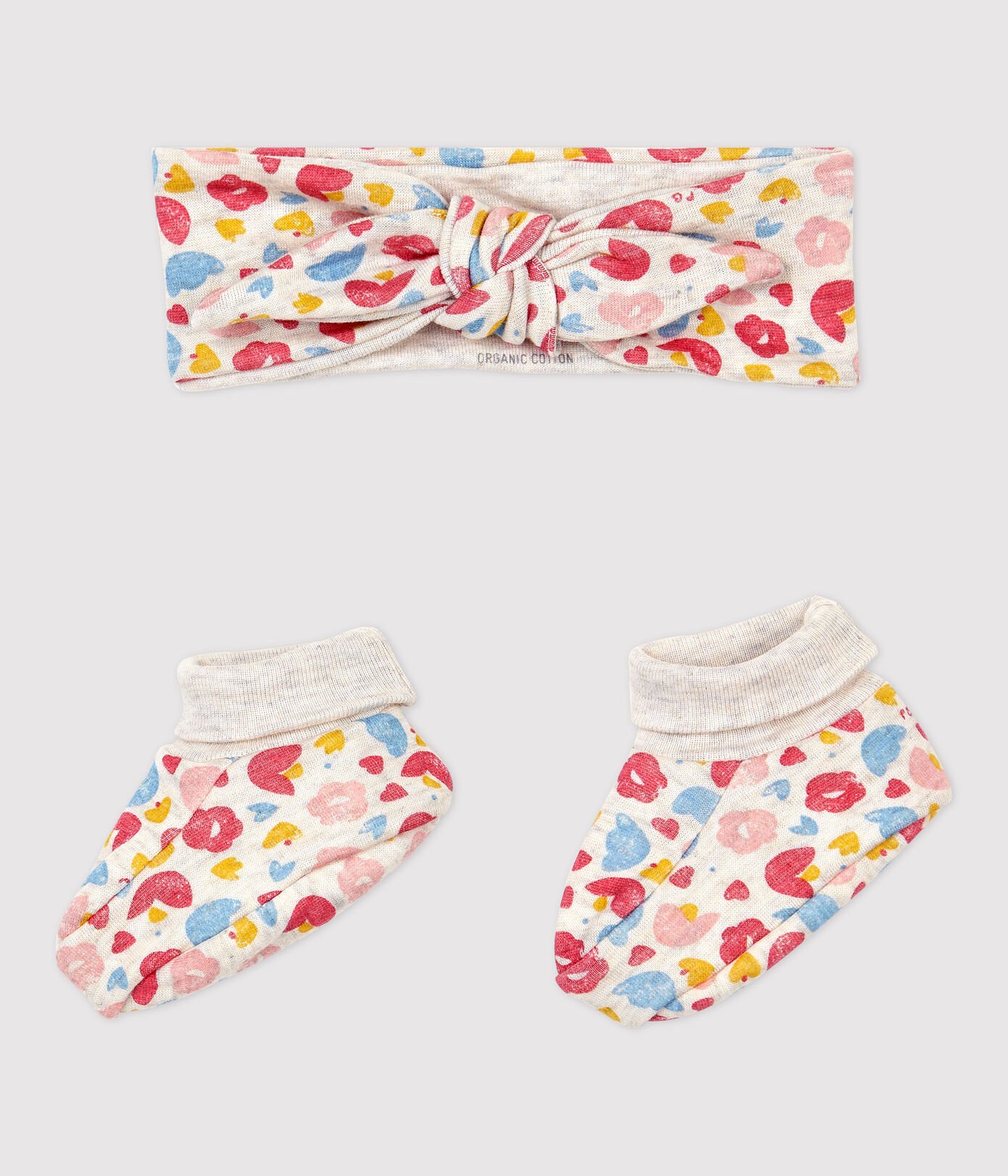 Lot bandeau et chaussons fleuri bébé fille en coton biologique