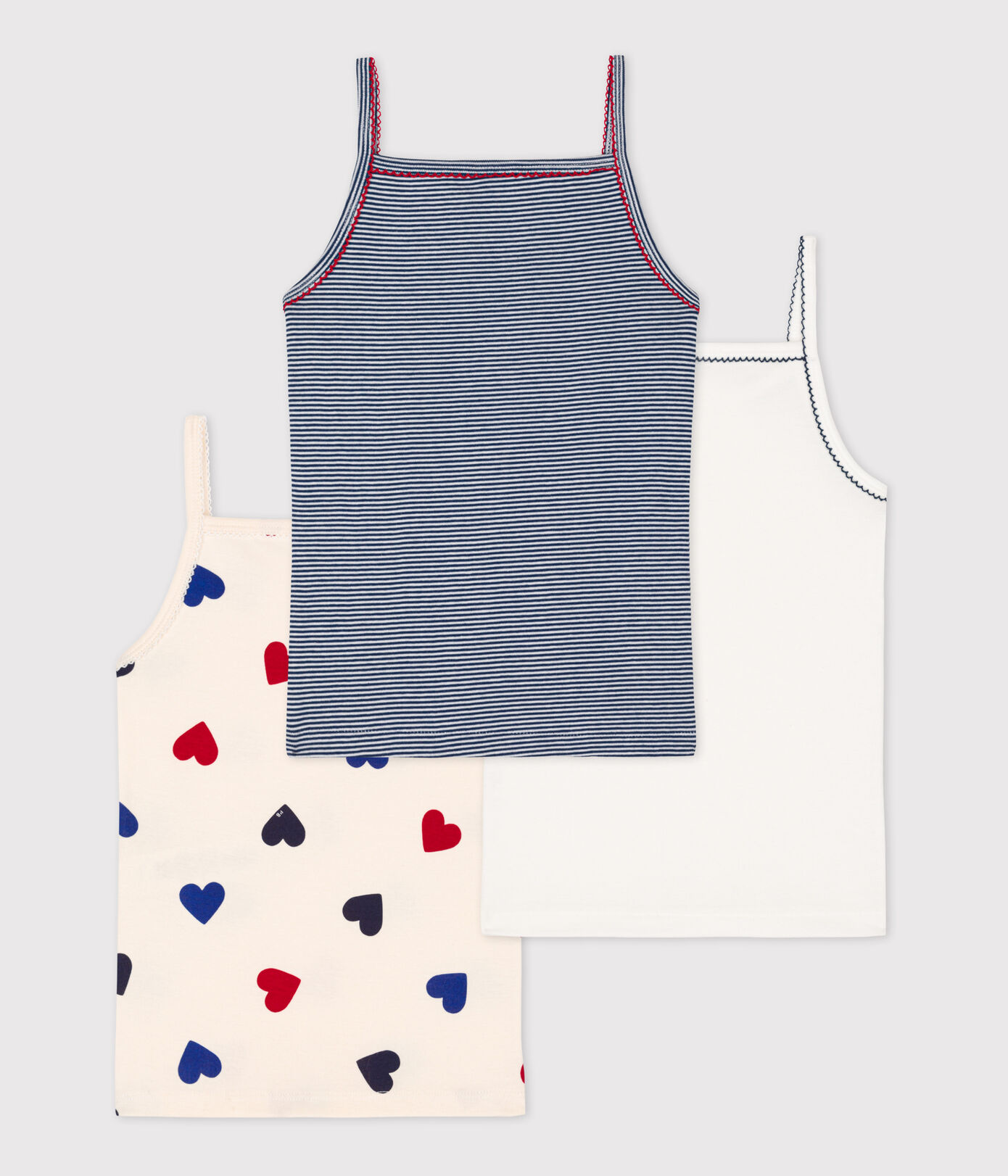 Lot de 3 chemises à bretelles coeur petite fille en coton