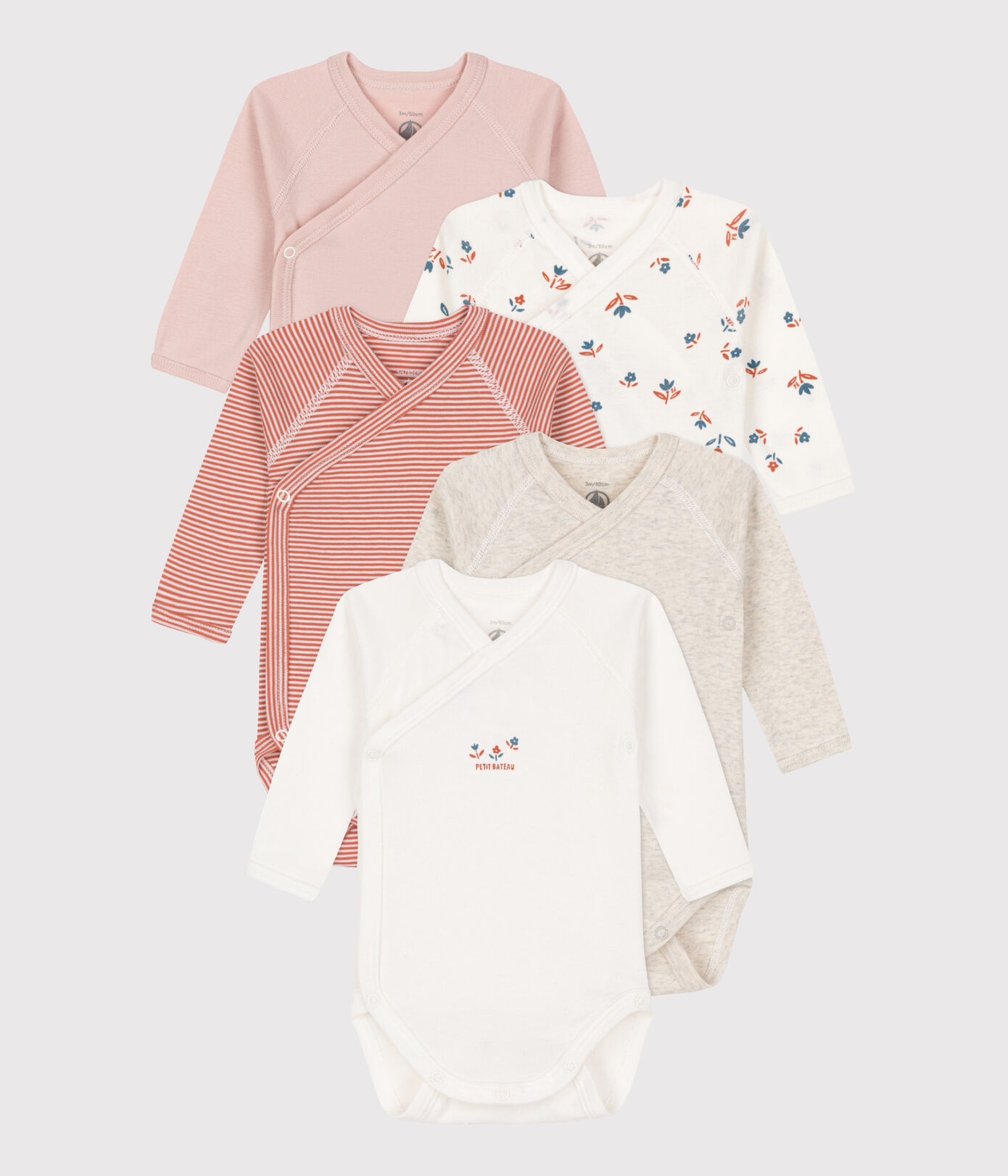 Lot de 5 bodies manches longues bébé en coton