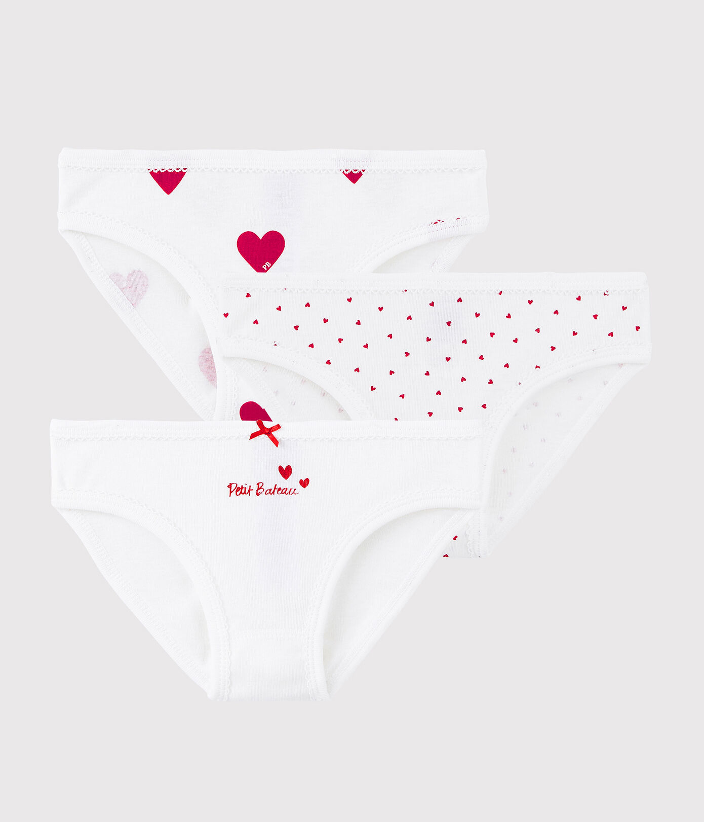 Lot de 3 culottes coeur petite fille en coton