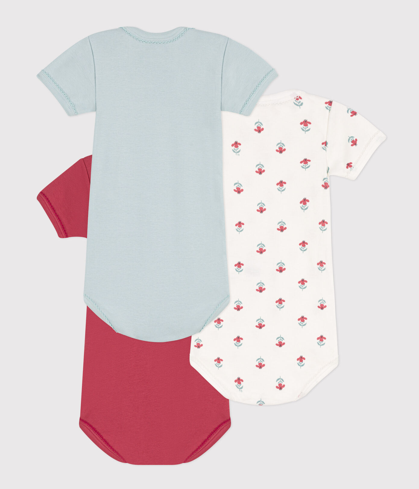 Lot de 3 bodies manches courtes fleurs en coton