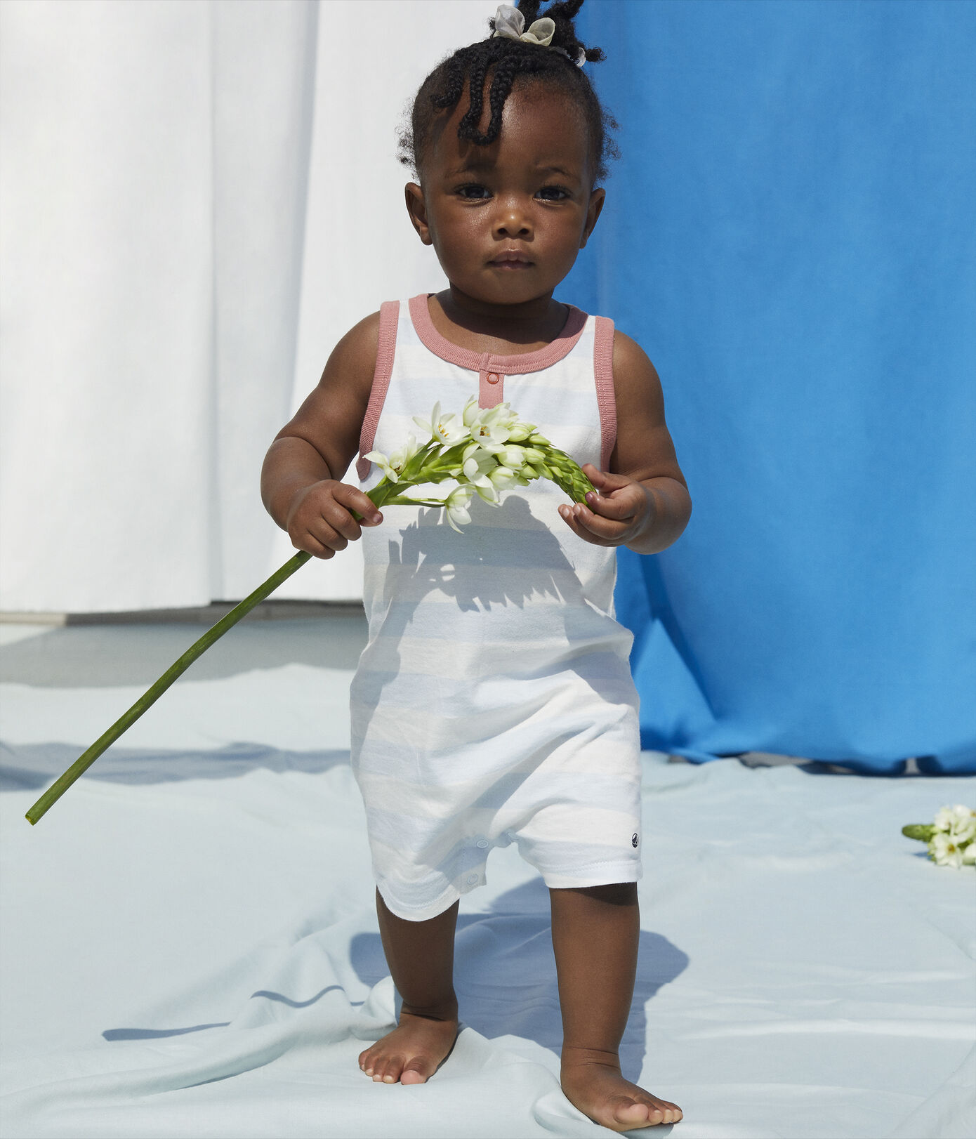 Combinaison courte rayée en jersey bébé