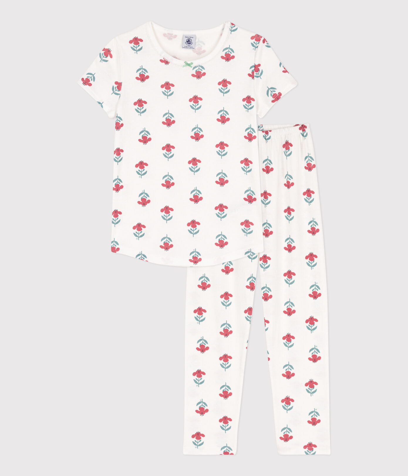 Pyjama manches courtes fleurs en coton petite fille