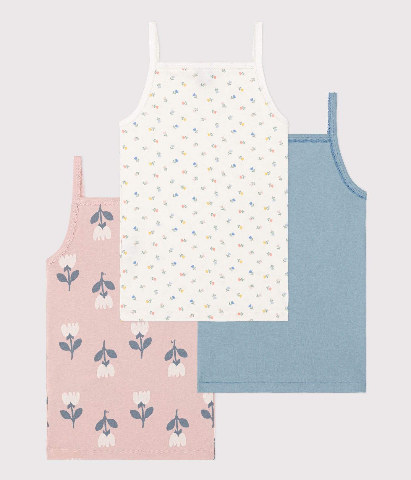 Lot de 3 chemises à bretelles tulipes en coton petite fille