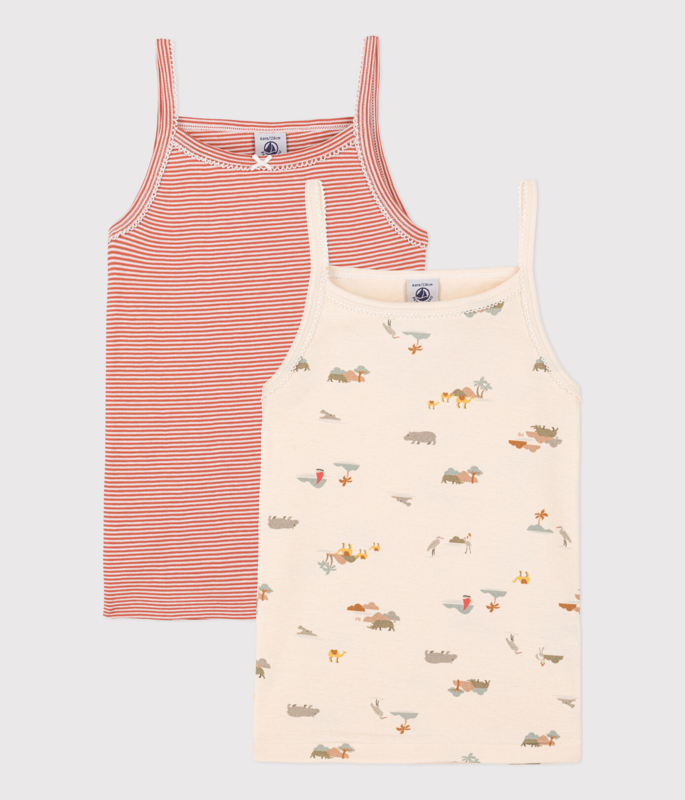 Lot de 2 chemises à bretelles animaux en coton petite fille