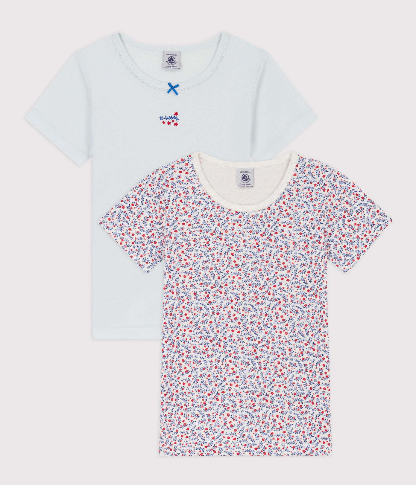 Lot de 2 tee shirts manches courtes fleurs en coton petite fille
