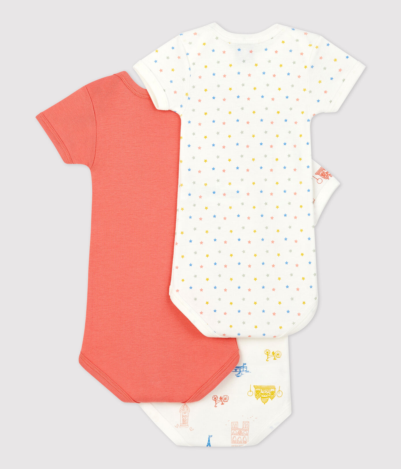 Lot de 3 bodies Paris manches courtes en coton