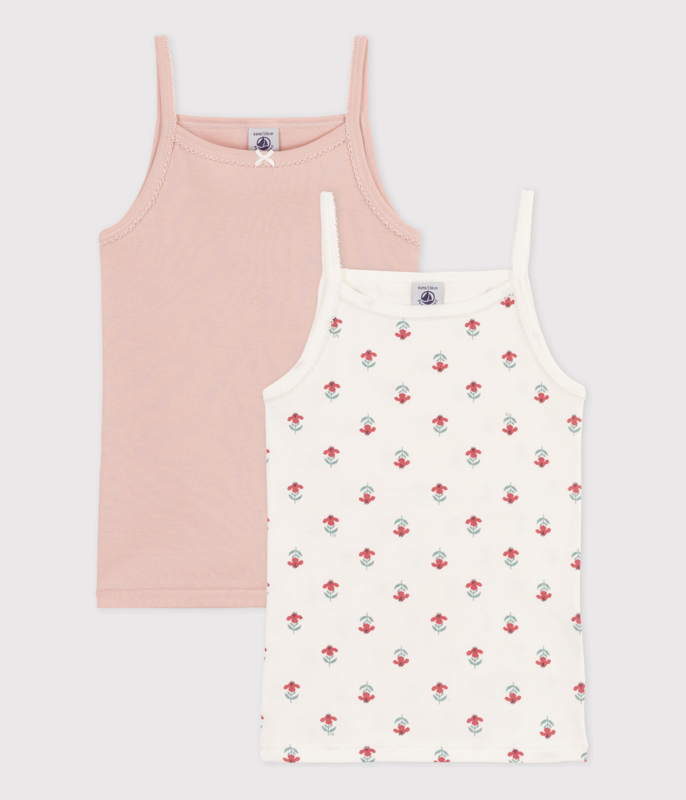 Lot de 2 chemises à bretelles fleurs en coton petite fille