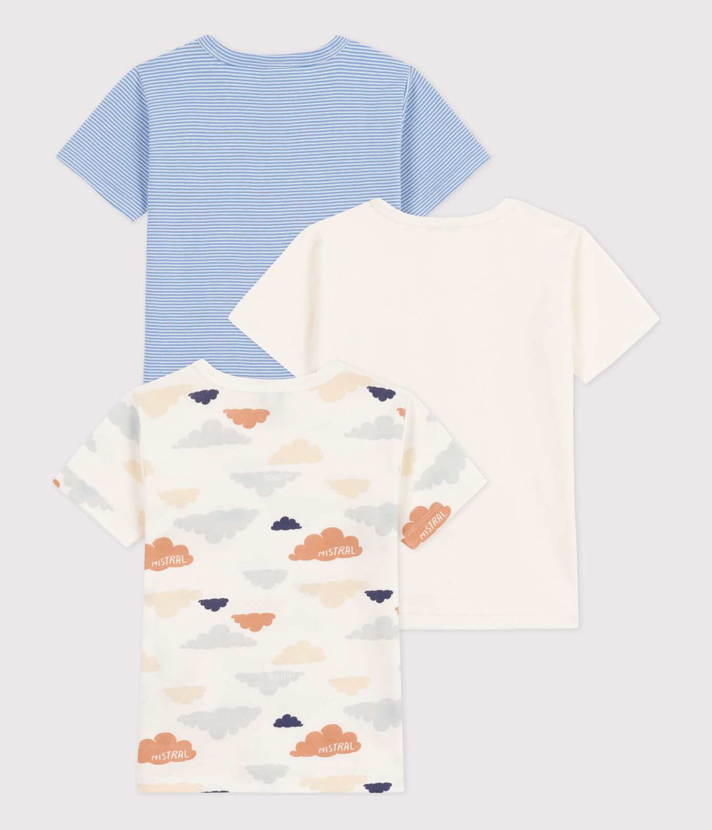 Lot de 3 tee-shirts manches courtes nuages en coton petit garon