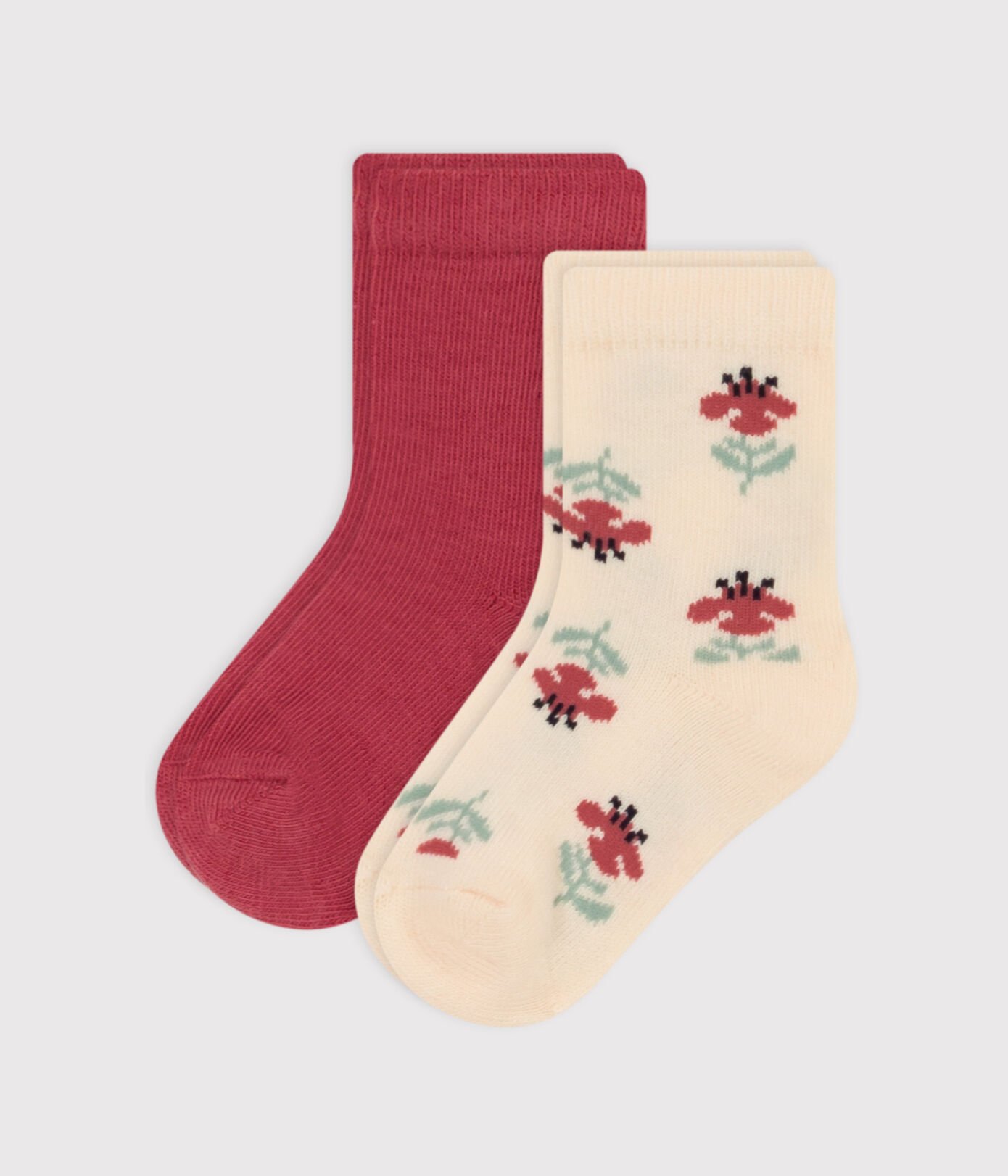 Lot de 2 paires de chaussettes fleurs en jersey de coton bébé