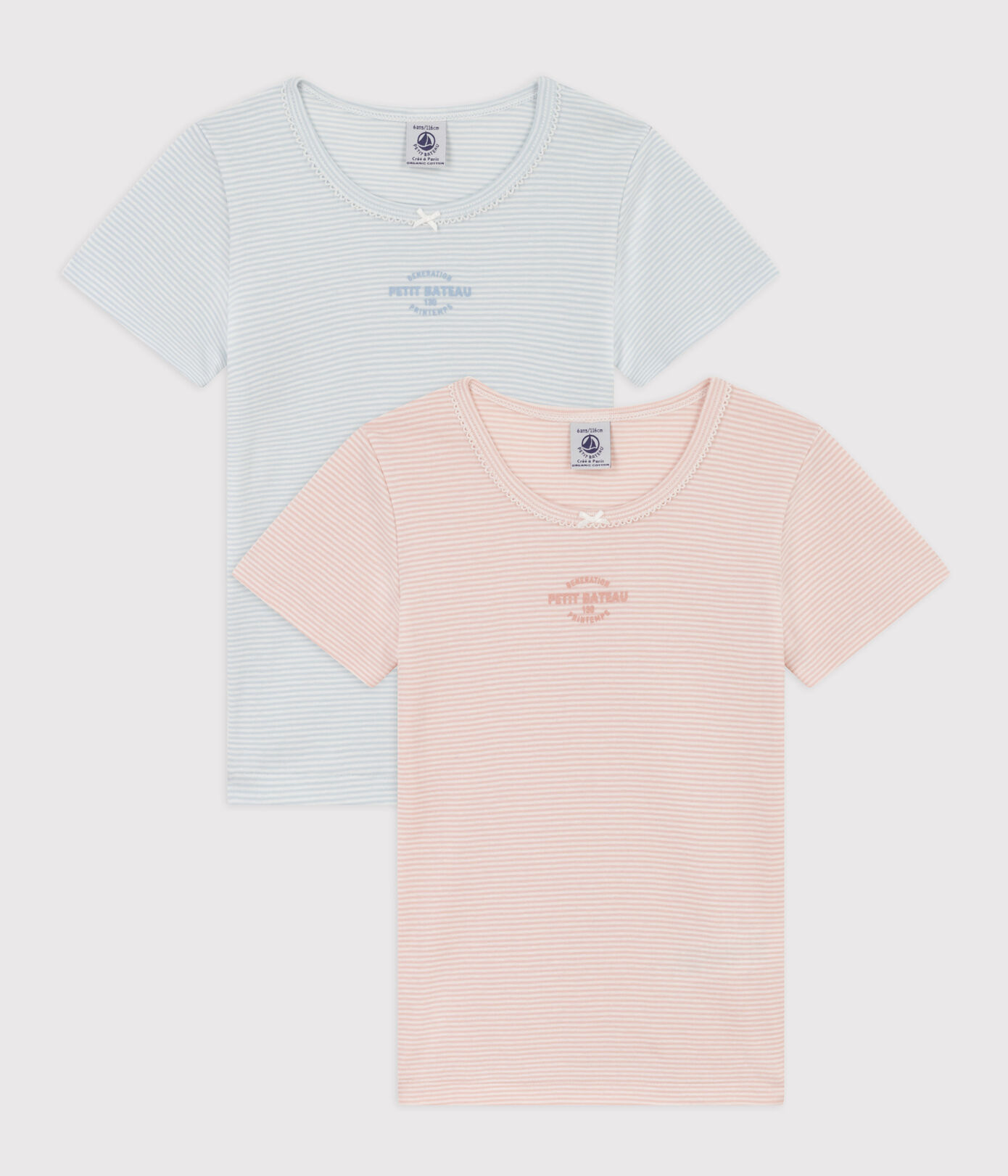 Lot de 2 tee shirts manches courtes milleraies en coton petite fille