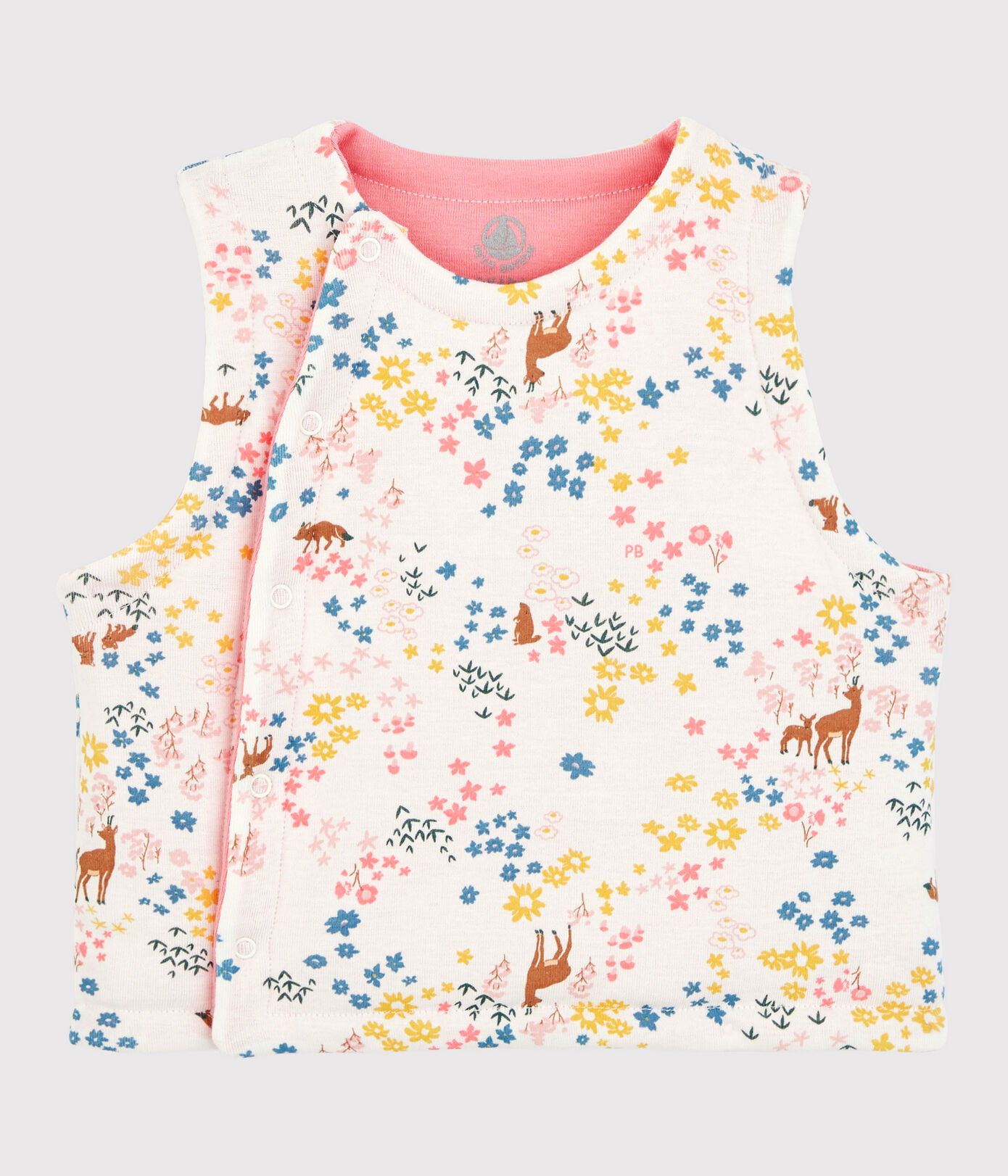 Gilet sans manches réversible bébé fille en coton biologique ouatiné