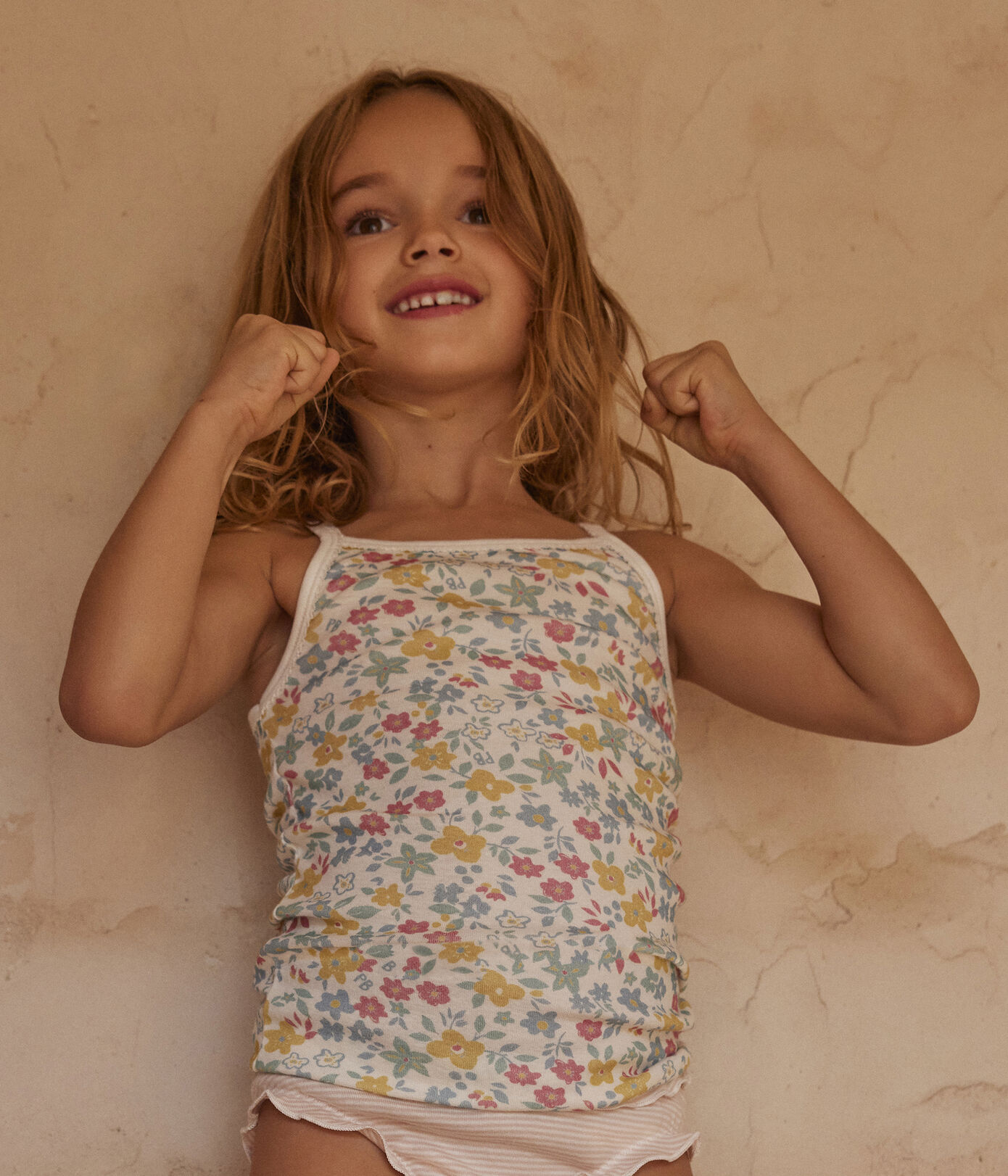 Lot de 2 chemises à bretelles fleurs en coton petite fille