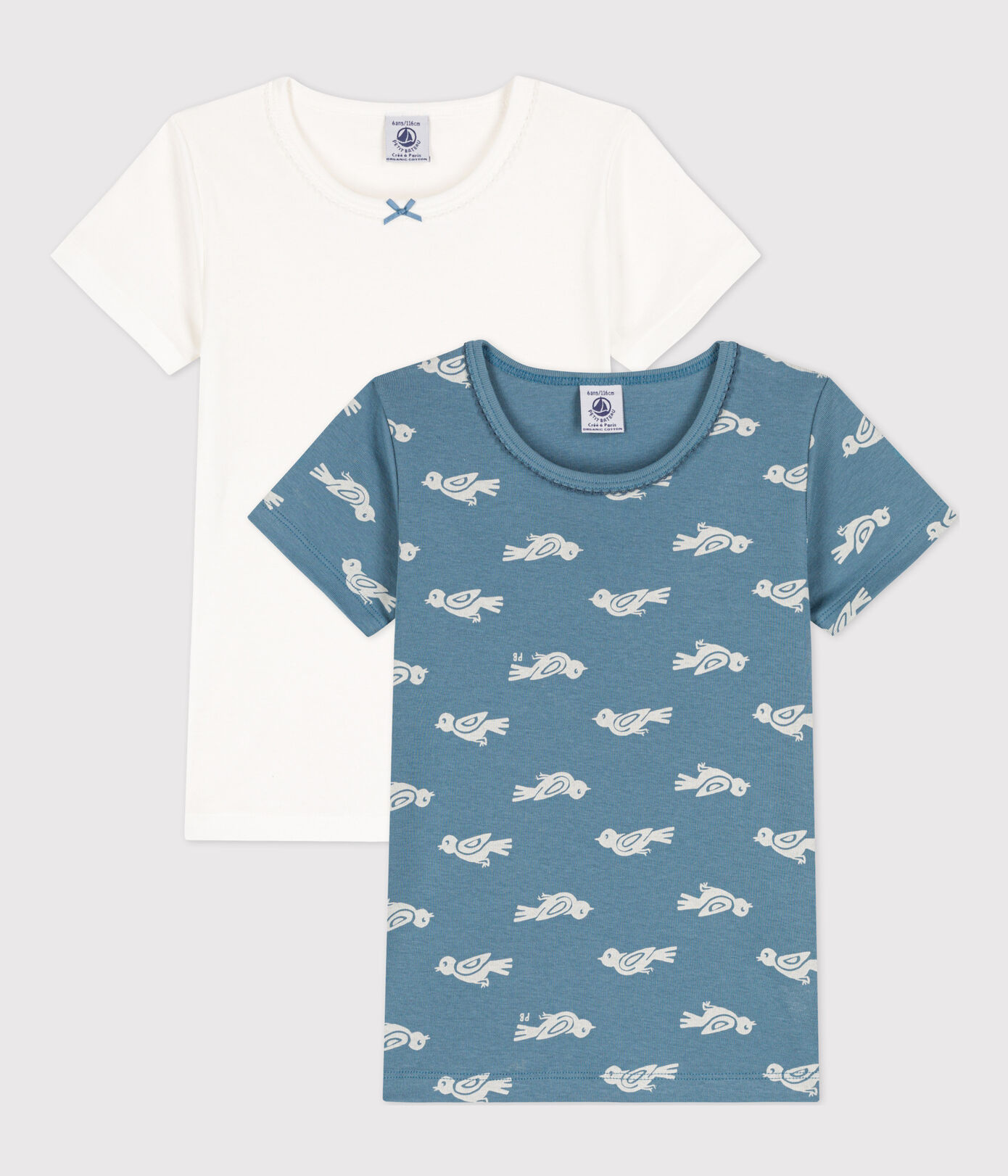 Lot de 2 tee-shirts manches courtes oiseau petite fille en coton