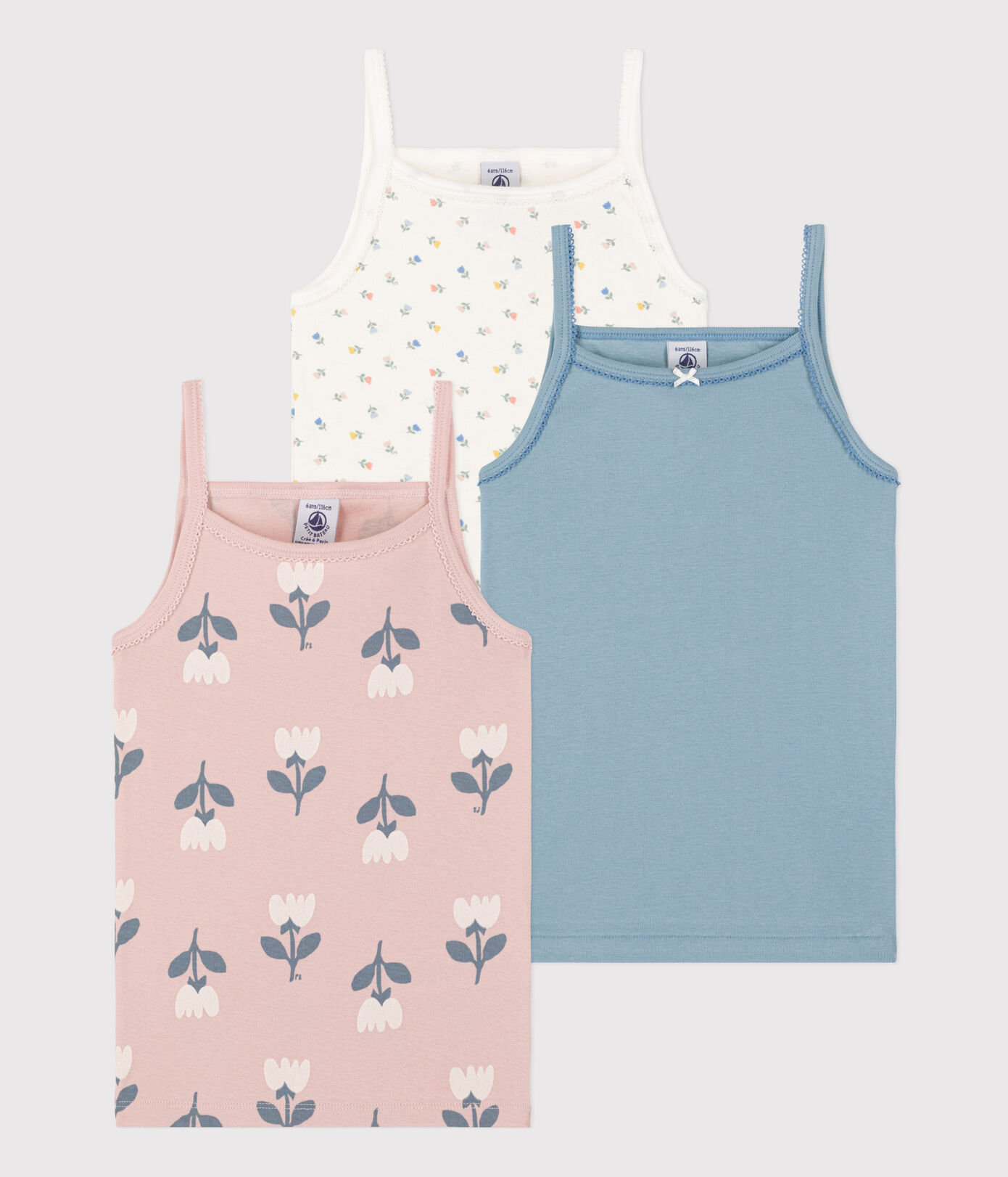 Lot de 3 chemises à bretelles tulipes en coton petite fille