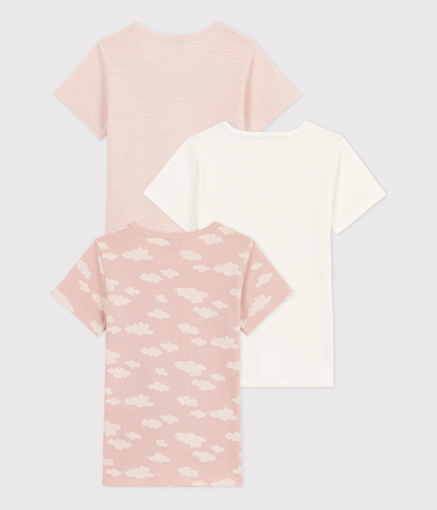 Lot de 3 tee shirts manches courtes nuages en coton petite fille