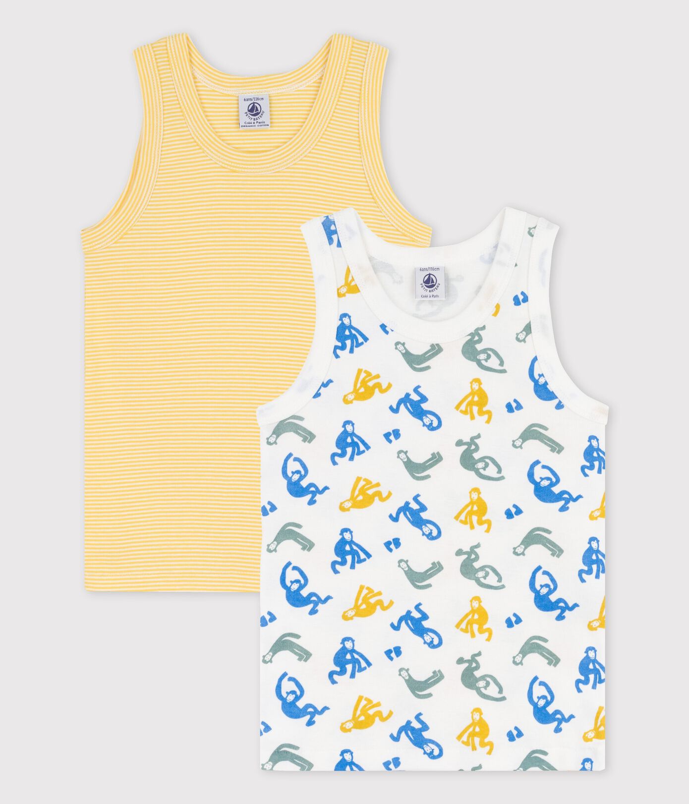 Lot de 2 débardeurs singes phosphorescents petit garon en coton