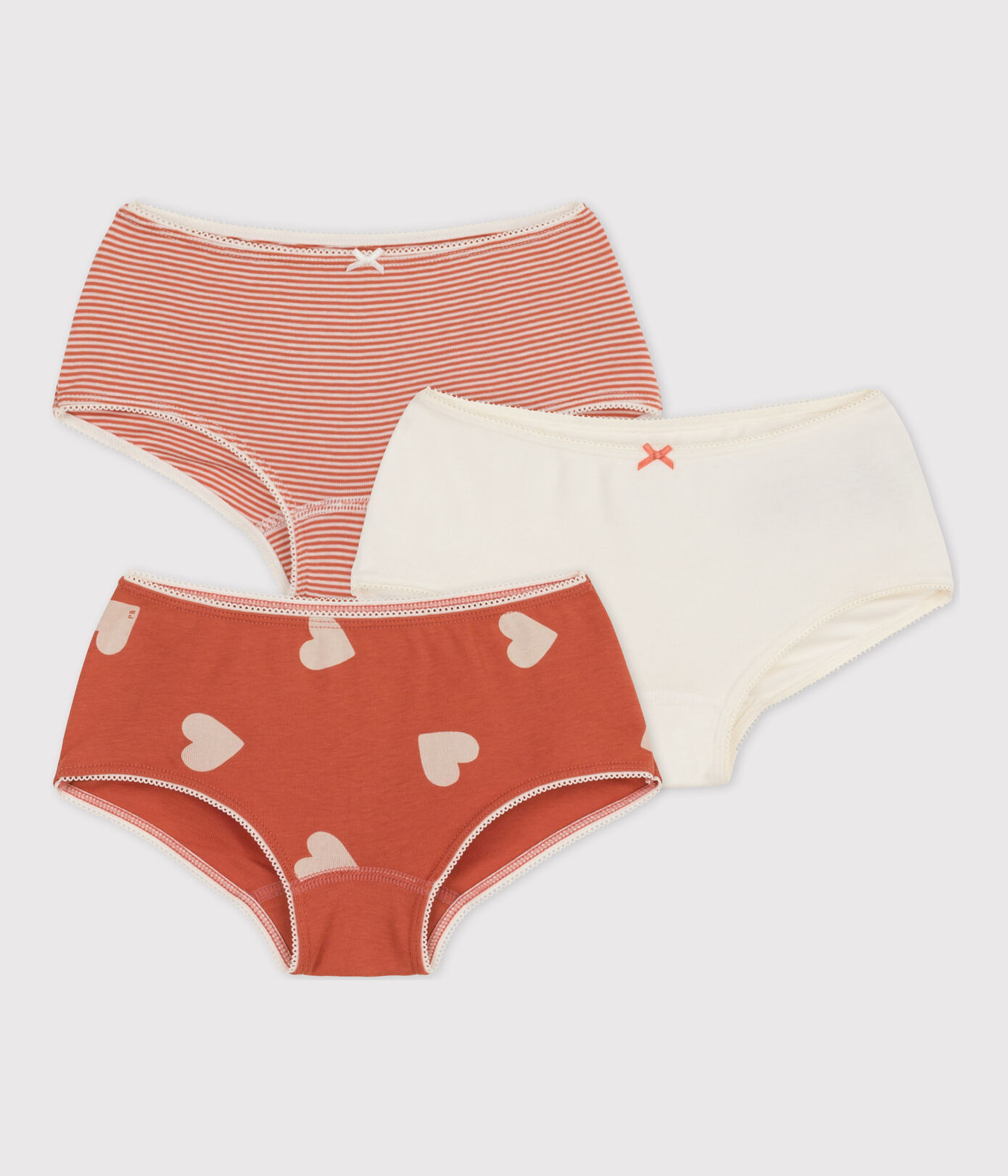 Lot de 3 shorties coeur petite fille en coton