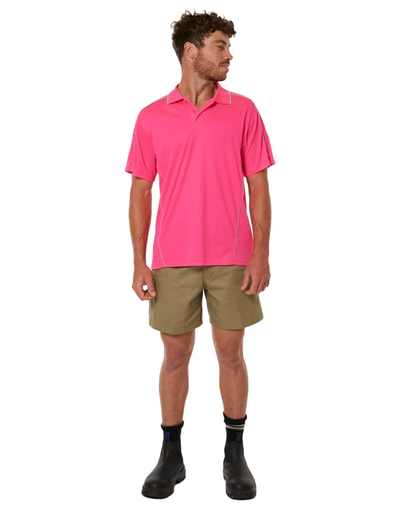 Cool Mesh Polo Shirt With Reflective Piping - Pink
