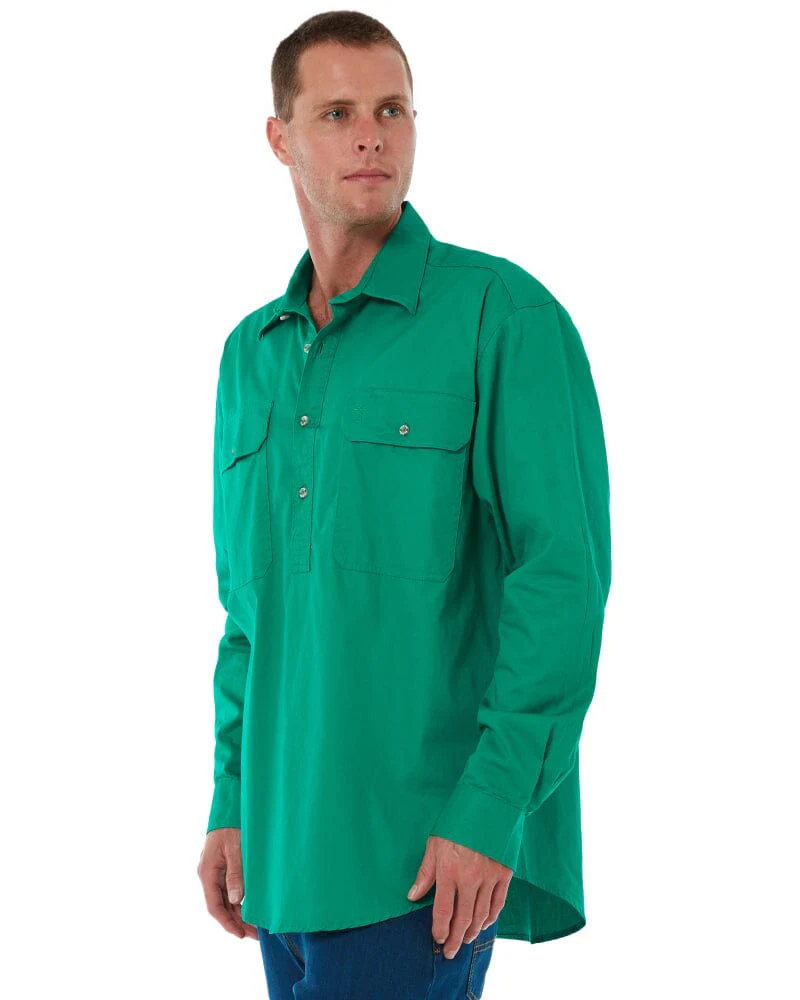Closed Front Cotton Twill Shirt LS - Kelly Green