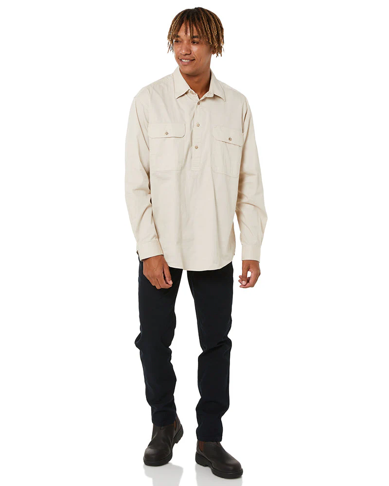 Closed Front Cotton Twill Shirt LS - Stone