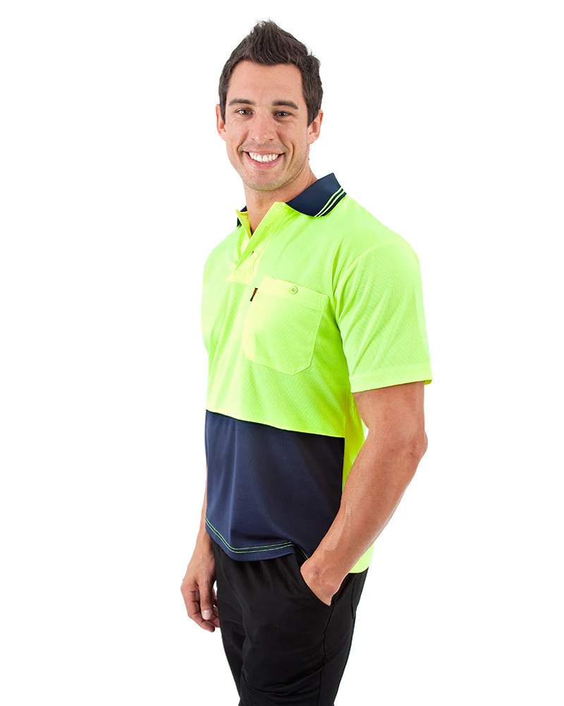 Hi Vis Cool Breathe Polo Shirt SS - Yellow/Navy