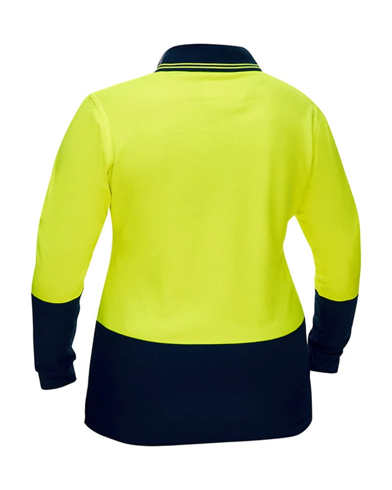 Womens Hi Vis V Neck LS Polo - Yellow/Navy