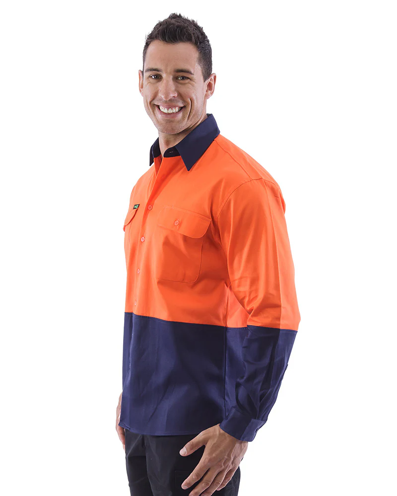 Hi Vis Cotton Drill Shirt LS (3 Pack) - Orange/Navy