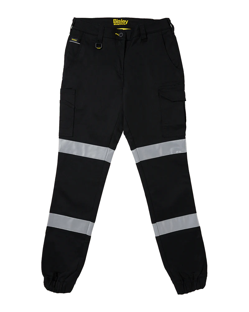 Tradies Womens Taped Cotton Cargo Cuffed Pants Value Pack - Black