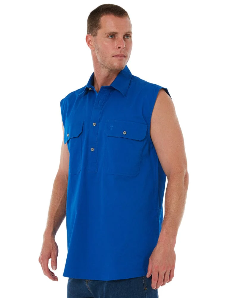Closed Front Sleeveless Shirt - Cobalt Blue