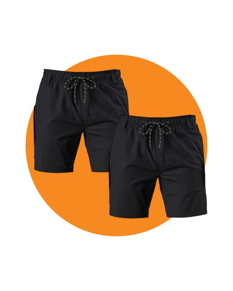 Tradies WS-7 Elastic Waist Stretch Utility Short 2 Value Pack - Black/Black