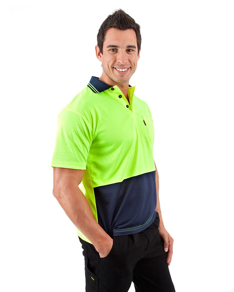 Hi Vis Cool Breathe Polo Shirt SS - Yellow/Navy