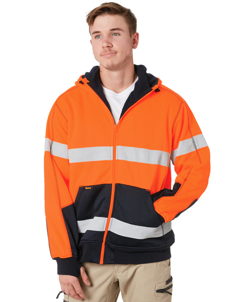 Hi Vis Fleece Hoodie With Sherpa Lining - Orange/Navy