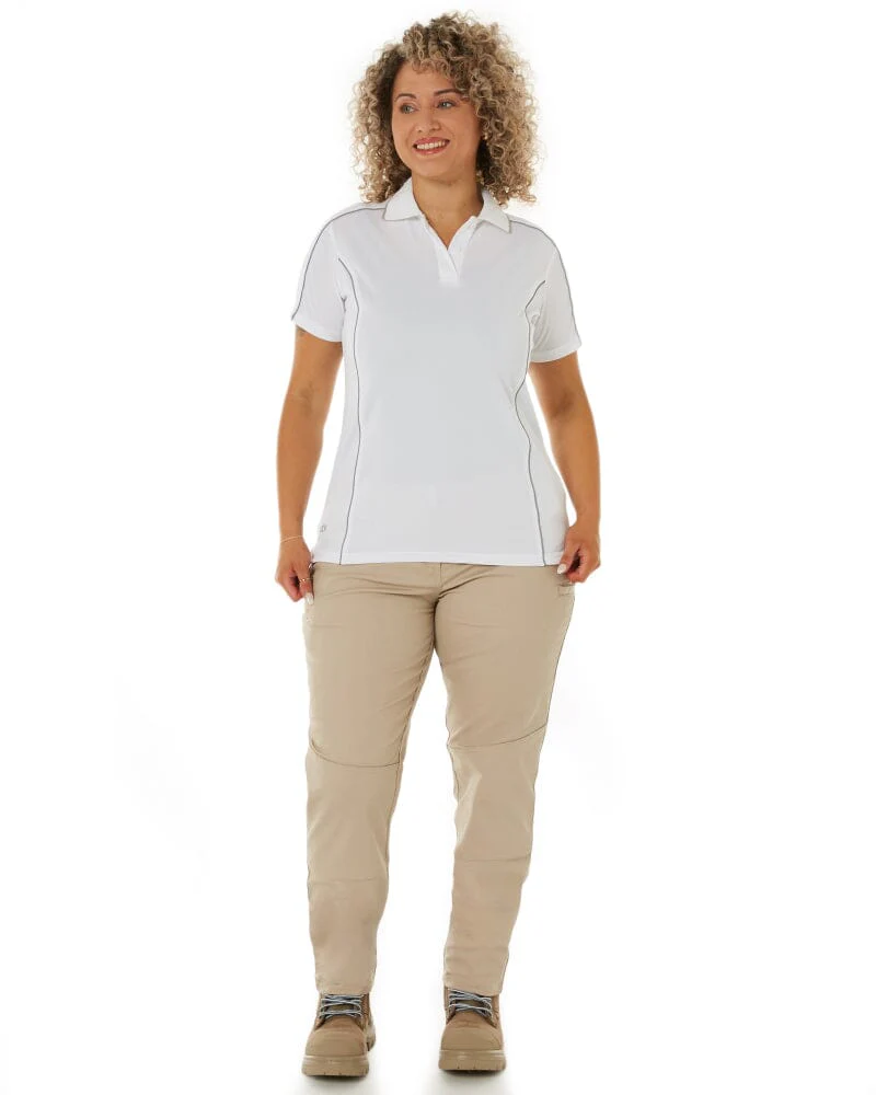 Womens Cool Mesh Polo Shirt With Reflective Piping - White