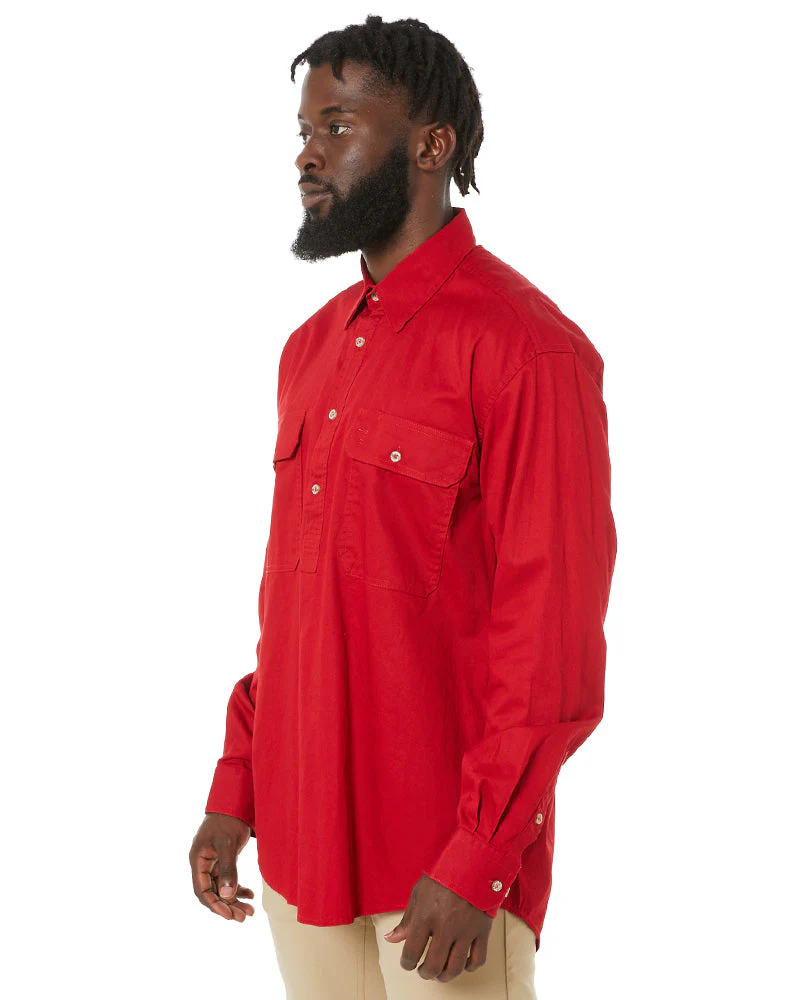 Closed Front Cotton Twill Shirt LS - Red