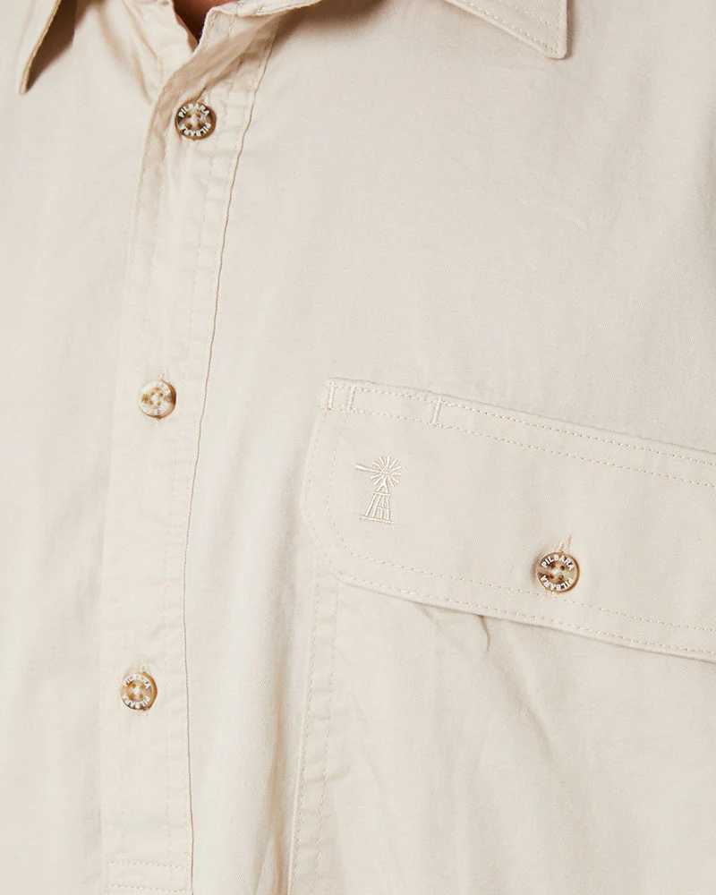 Closed Front Cotton Twill Shirt LS - Stone