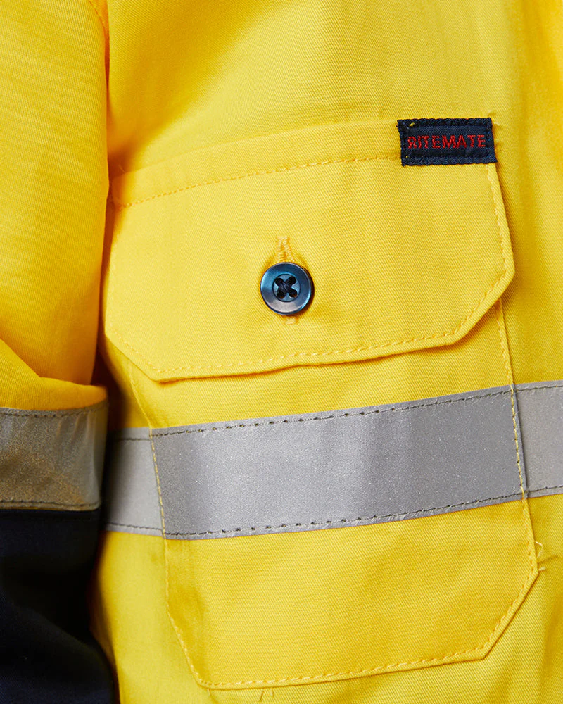 Hi Vis 2 Tone Open Front Kids Shirt - Yellow/Navy