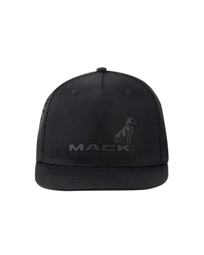 Tonal Flat Brim Dart Trucker Hat - Black