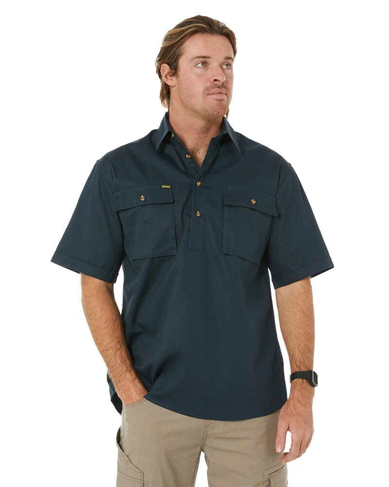 Closed Front Mens Cotton Drill SS Shirt - Bottle