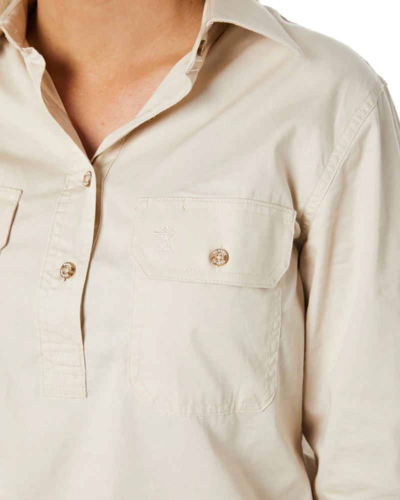 Ladies Closed Front Shirt LS - Stone