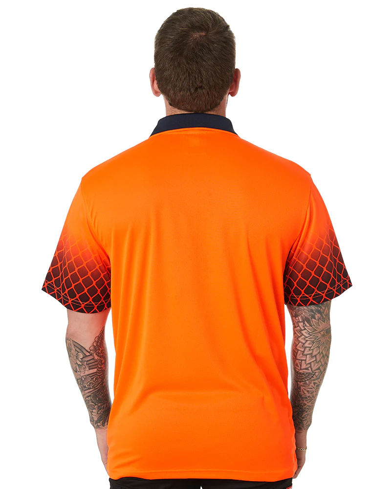 Hi Vis Sublimated Metal Mesh Polo - Orange/Navy