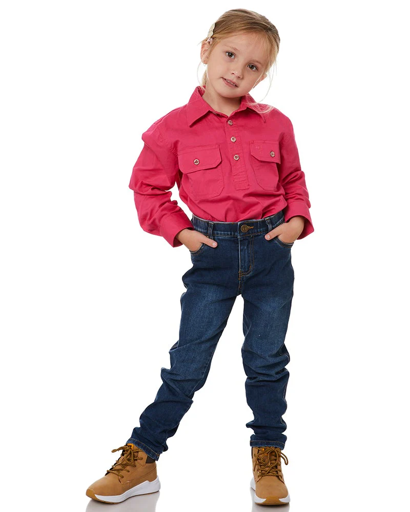 Kids Closed Front Shirt LS - Pink