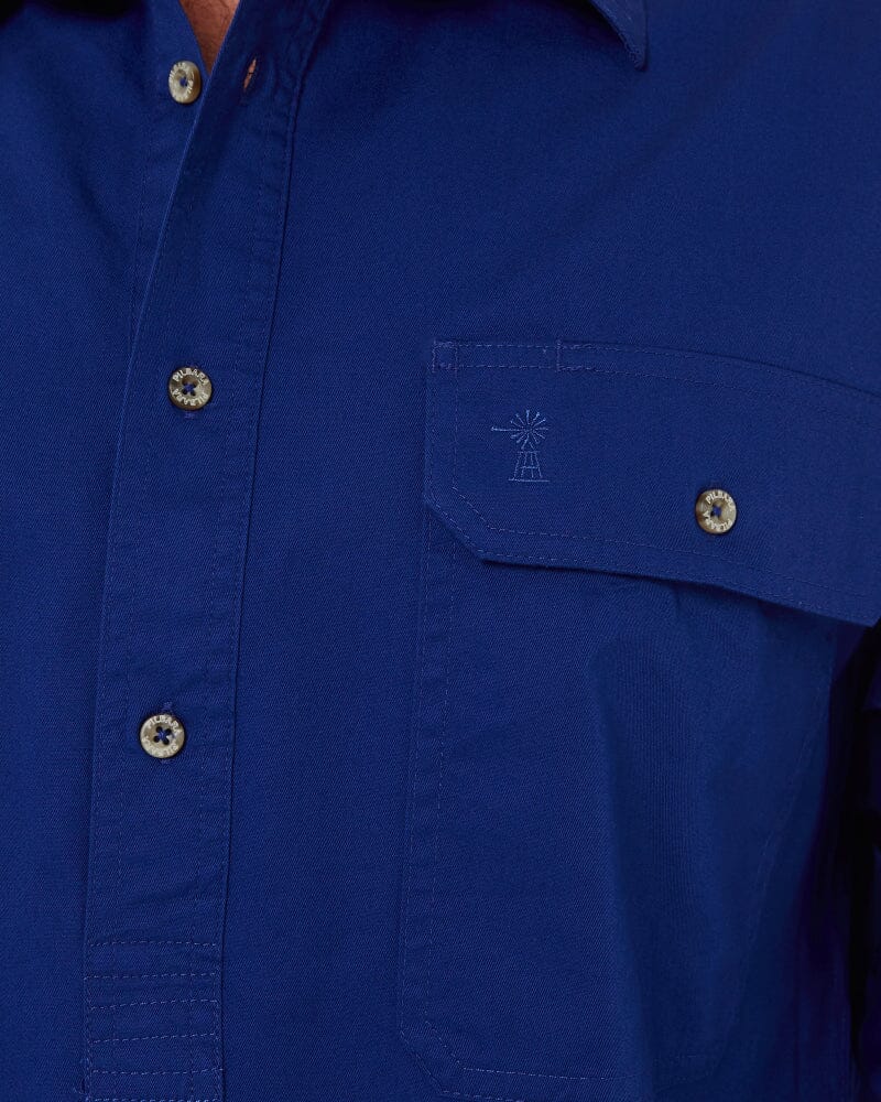 Closed Front Cotton Twill Shirt LS - Royal