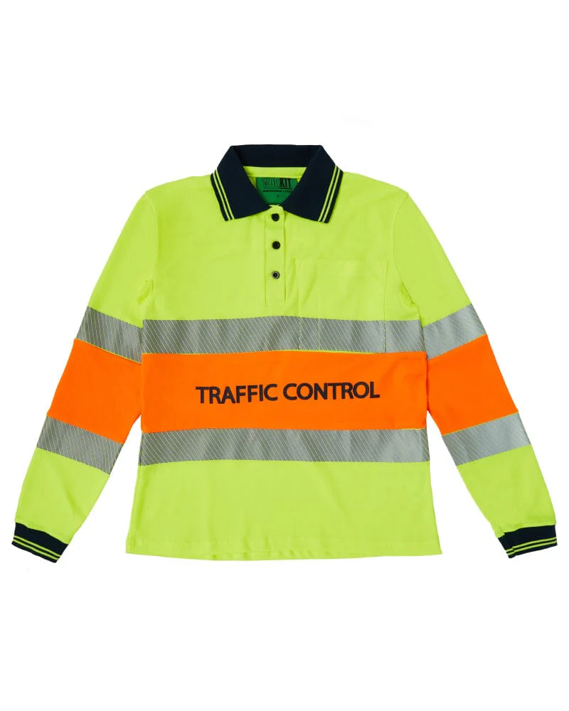 Womens Traffic Control LS Taped Polo Shirt - Orange