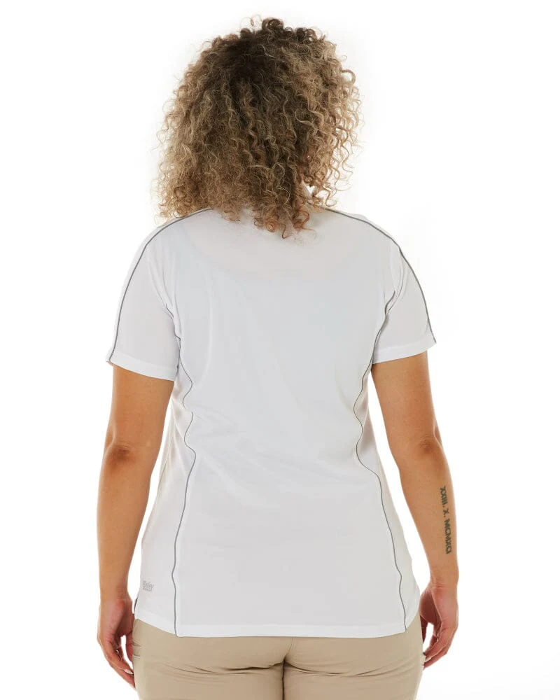 Womens Cool Mesh Polo Shirt With Reflective Piping - White