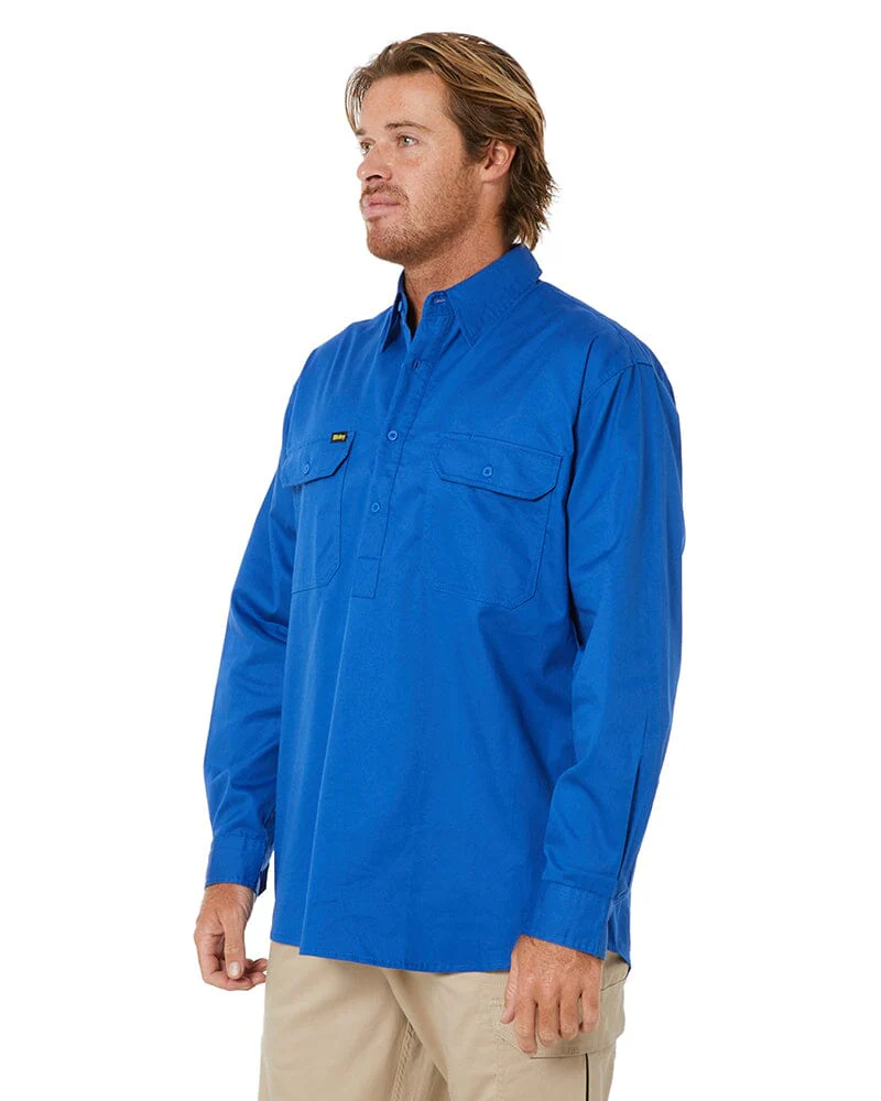 Closed Front Mens Lightweight LS Drill Shirt - Royal